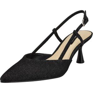 Nine West Women Black Denim Pointed Closed Toe Ankle Buckle Rhonda Pumps